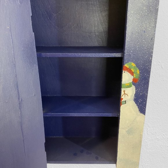 TABLETOP CHRISTMAS CABINET -- Painted, 3 Shelves, Hinged, Sparkle Paint, Wood - Picture 7 of 14